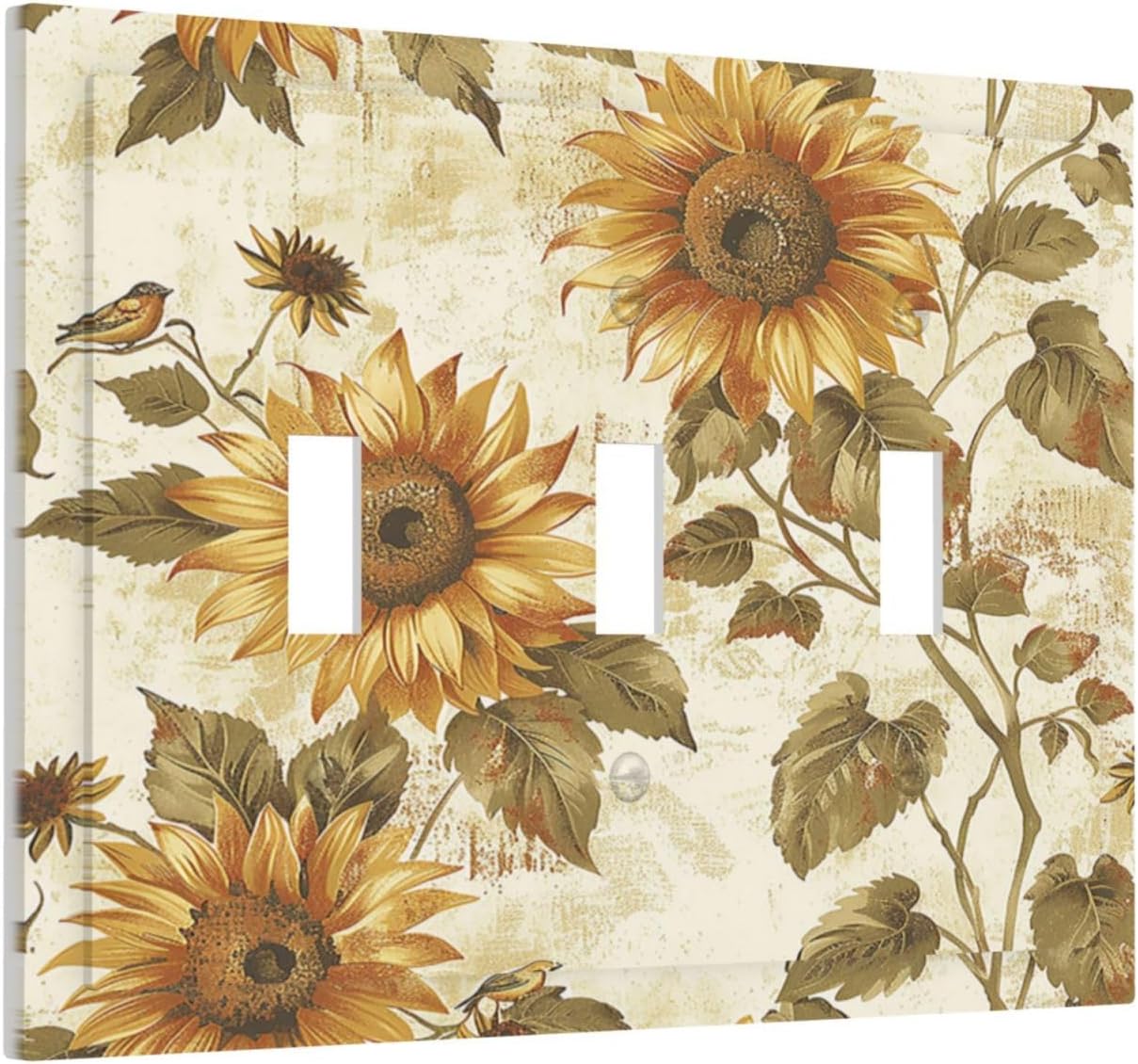 Decorative Switch Plates Rustic Sunflower Floral Pattern 3 Gang Wall Plate Triple Toggle Light Switch Cover Faceplate Electrical Wall Panels for Bedroom Cabin Decor