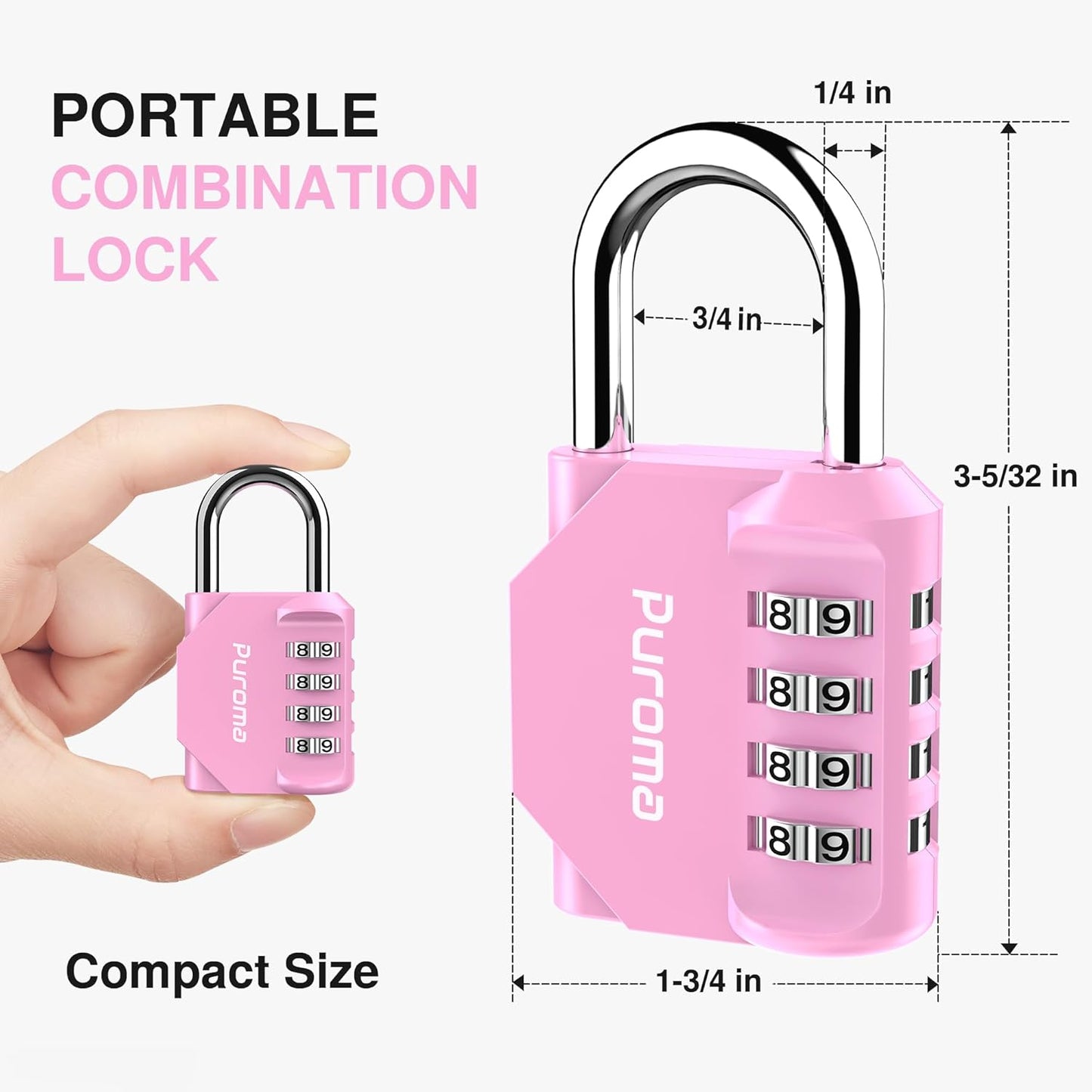 Puroma 1 Pack Combination Lock for Locker 4 Digit Outdoor Waterproof Padlock for School, Gym, Sports, Fence, Toolbox, Gate, Case, Outdoor, Hasp Storage (Pink)