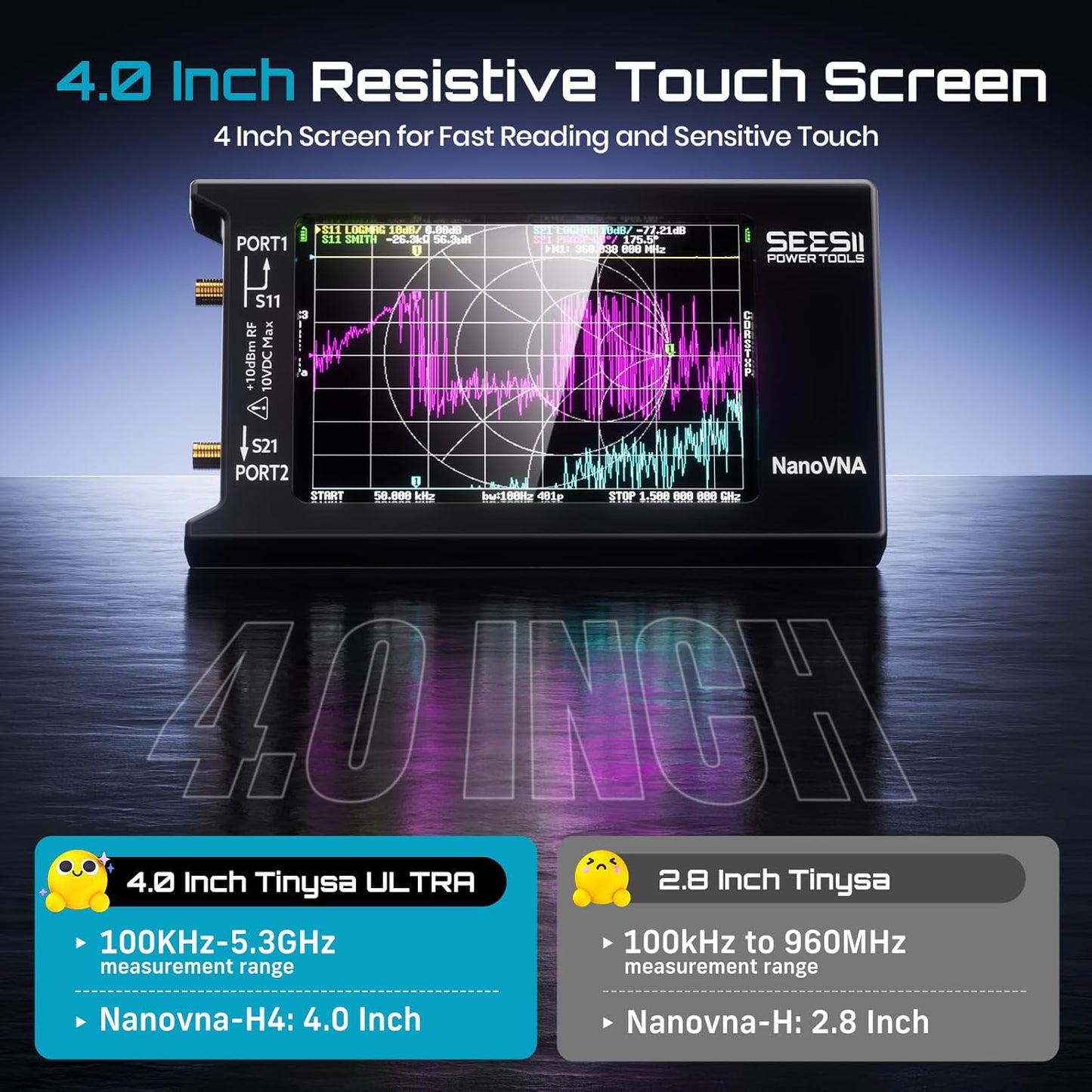 SEESII NanoVNA-H4 Vector Network Analyzer V4.4 9KHz-1.5GHz with 4" Touch Screen and EVA Hard Shell Protective Storage Case for Antenna Analyzer, Waterproof Shockproof with Carry Strap