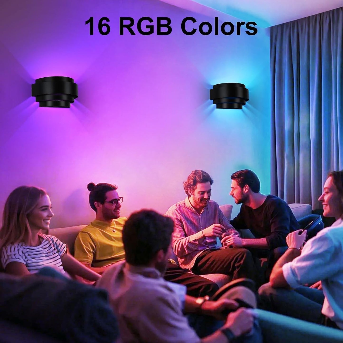 Lightess Wall Sconces Set of 2, Rechargeable Wall Lights with Remote and RGB Bulbs, Black Battery Powered Wall Sconce for Bedroom Living Room Hallway