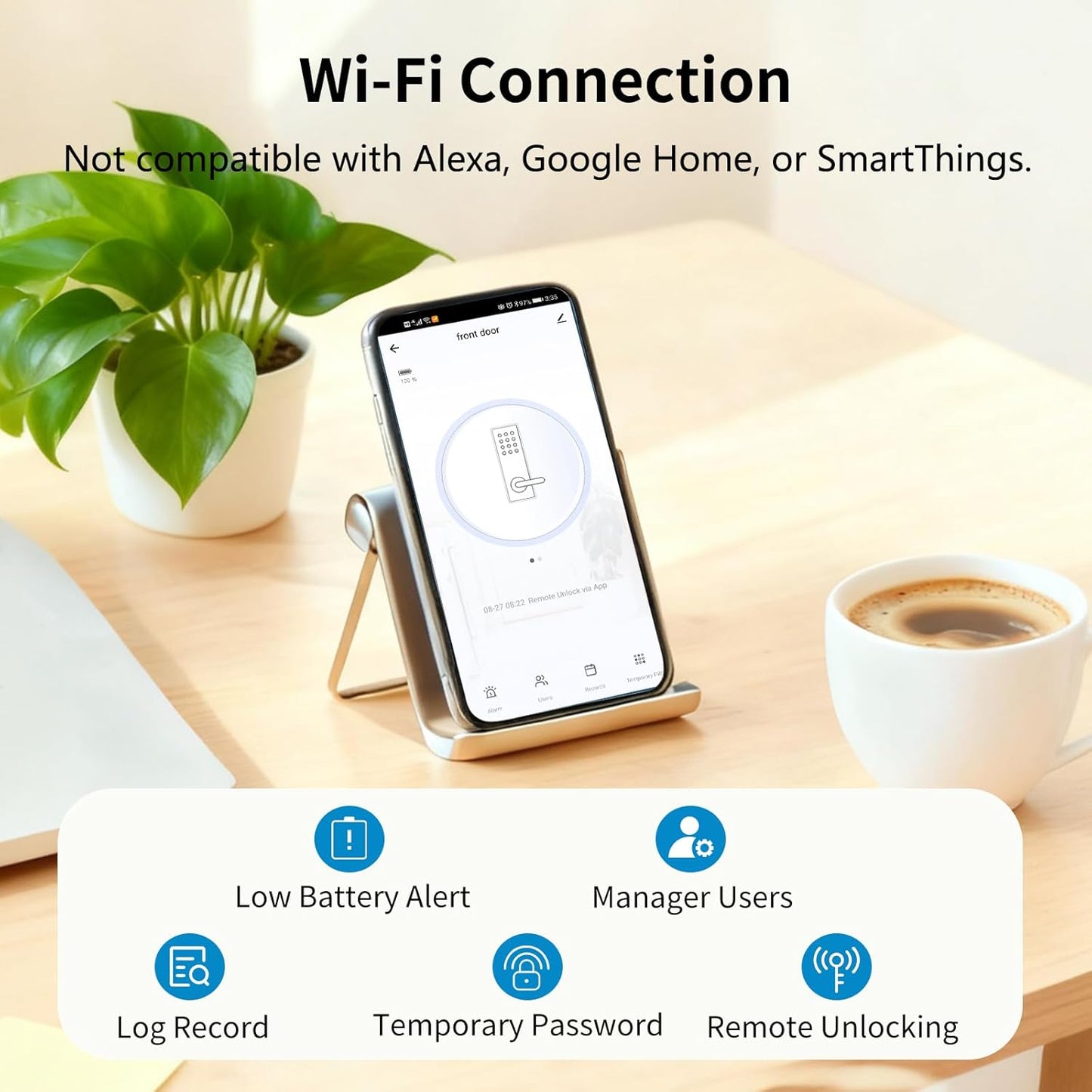 EIYSIE WiFi Smart Door Lock with Handle, Fingerprint Lock Keyless Entry Door Lock with Keypad, Electronic Door Lock for Front Door and Bedroom, Digital Lock Built-in WiFi and App Control