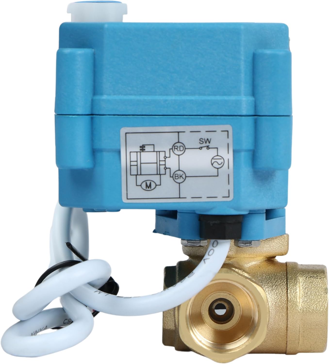 U.S. Solid 3/8" 3 Way Brass Motorized Ball Valve 110-230VAC, L Type Water Shutoff Valve with Manual Function, Standard Port, NOT for Drinking Water