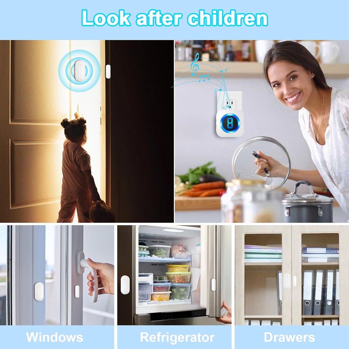 SURFOU Wireless Doorbell Chime with 4 Sensors 2 Receivers,Door Chimes When Door Opens,Door Sensor Chime,Alarms for Business/Home,Digital Doorbell Chime,55 Chimes 5 Volumes,1000FT/300M,IP55 Waterproof