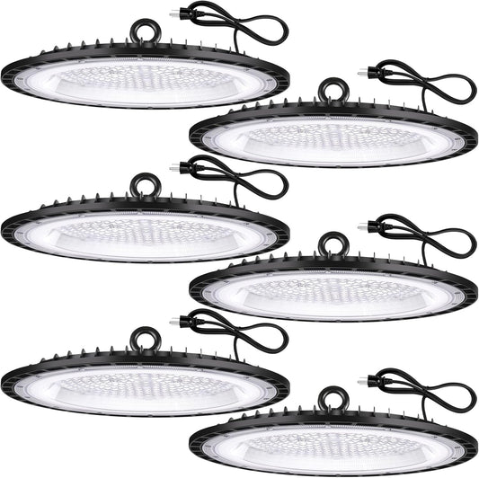 6 Pack 200W UFO Led High Bay Light Fixture,120VAC,30800LM,5000K Daylight Commercial Shop Bay Lighting,[850W MH/HPS Equiv.] US Plug Area Lighting for Warehouse/Barn/Gym/Factory/Workshop