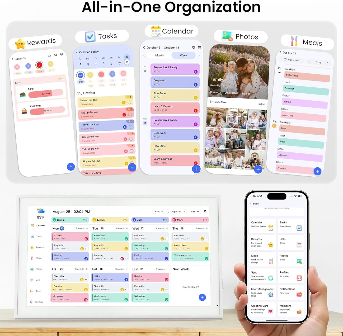 Digital Calendar Schedual Planning Calendar, Chore Chart Task & Rewards for Parent-child 1920 x 1080P Full HD Interactive Touchscreen Smart Family Planner, Wall & Desk Mountable (White, 15.6inch)