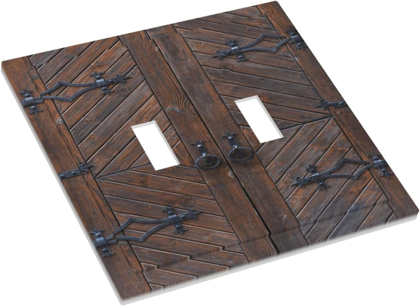 Decorative Light Switch Plate Covers Vintage Brown Wood Barn Door 2 Gang Light Switch Cover Unique Double Toggle Wall Plate Outlet Covers for Bedroom Home Decor （2 Pack）