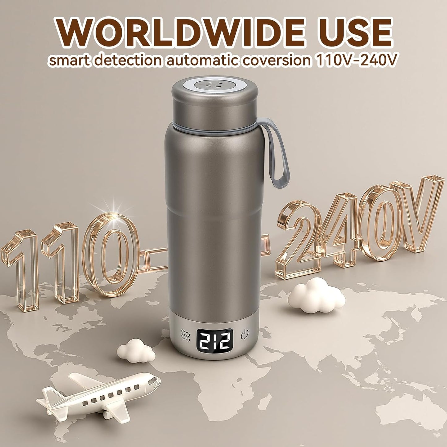 Pure Titanium Travel Kettle,Dual Voltage Portable Electric Kettle 110V-240V Smart Small Water Boiler for Tea & Coffee,12 Temperature Control,Auto Shut Off & Boil Dry Protection (Gray,520ML)