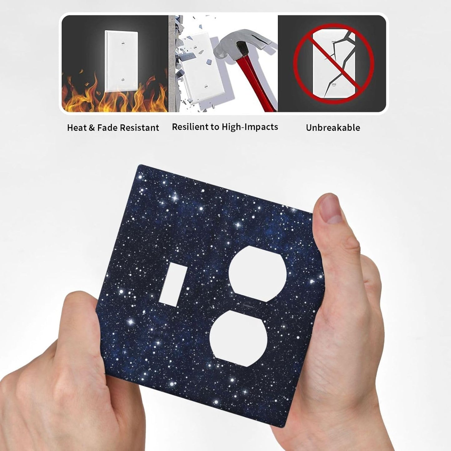 Decorative Outlet Covers Blue Galaxy Universe Space Stars 2 Gang Wall Plate Cover Single Toggle Duplex Combo Two Switch Light Switch Cover Plate Jumbo Dual GFCI Faceplate