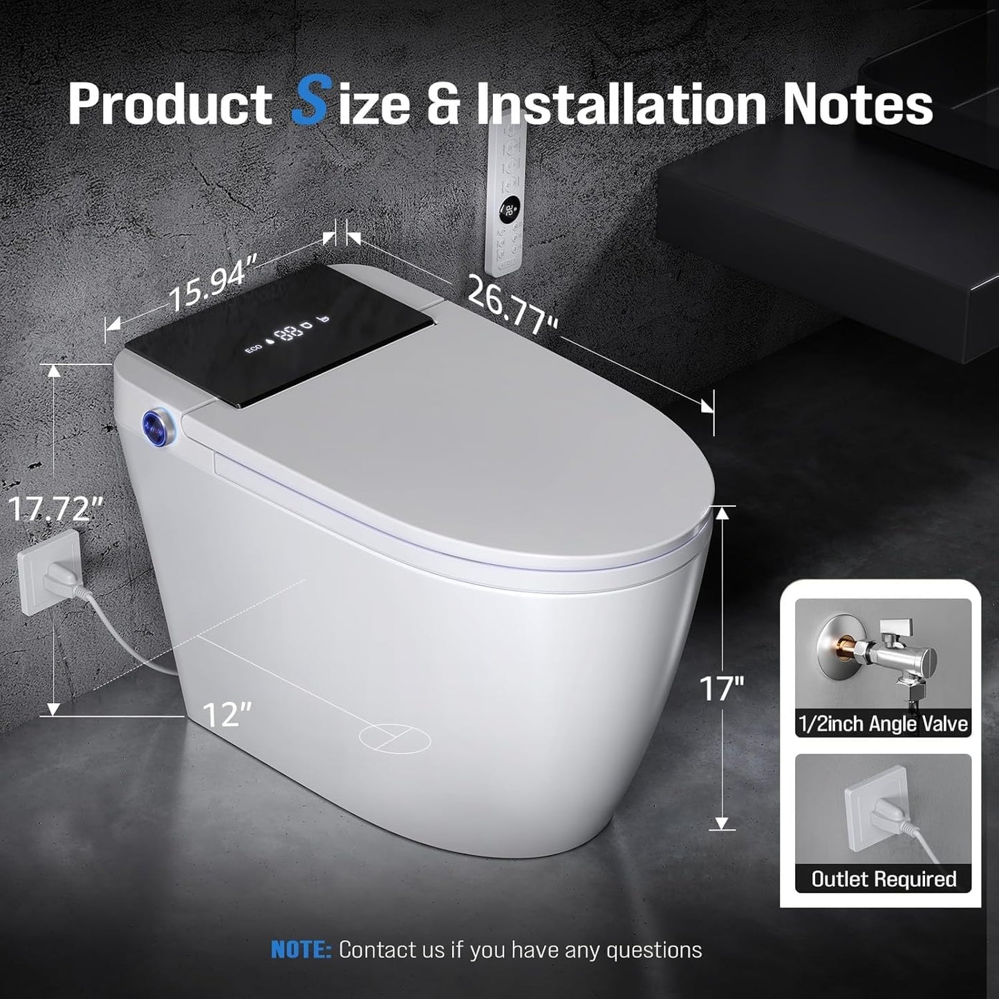 Smart Toilet with Built-In Bidet, Heated Seat & Dual Auto Flush, Foot Sensor, Tankless One-Piece Electric Toilet with Warm Water Wash, Air Dryer, LED Display & 1000g Powerful Flush, 1.28GPF