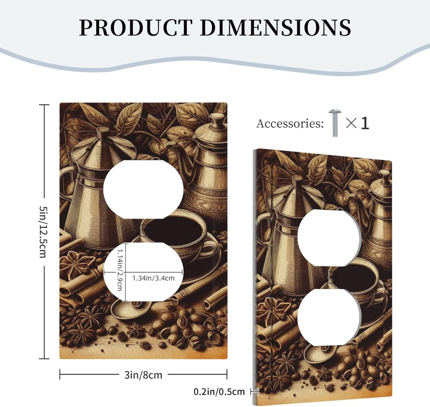 Decorative Outlet Covers Vintage Coffee Beans Leaf Cup 1 Gang Duplex Light Switch Cover Plate Wall Plates for Electrical Outlets Switchplate Faceplate for Kitchen Home Decor