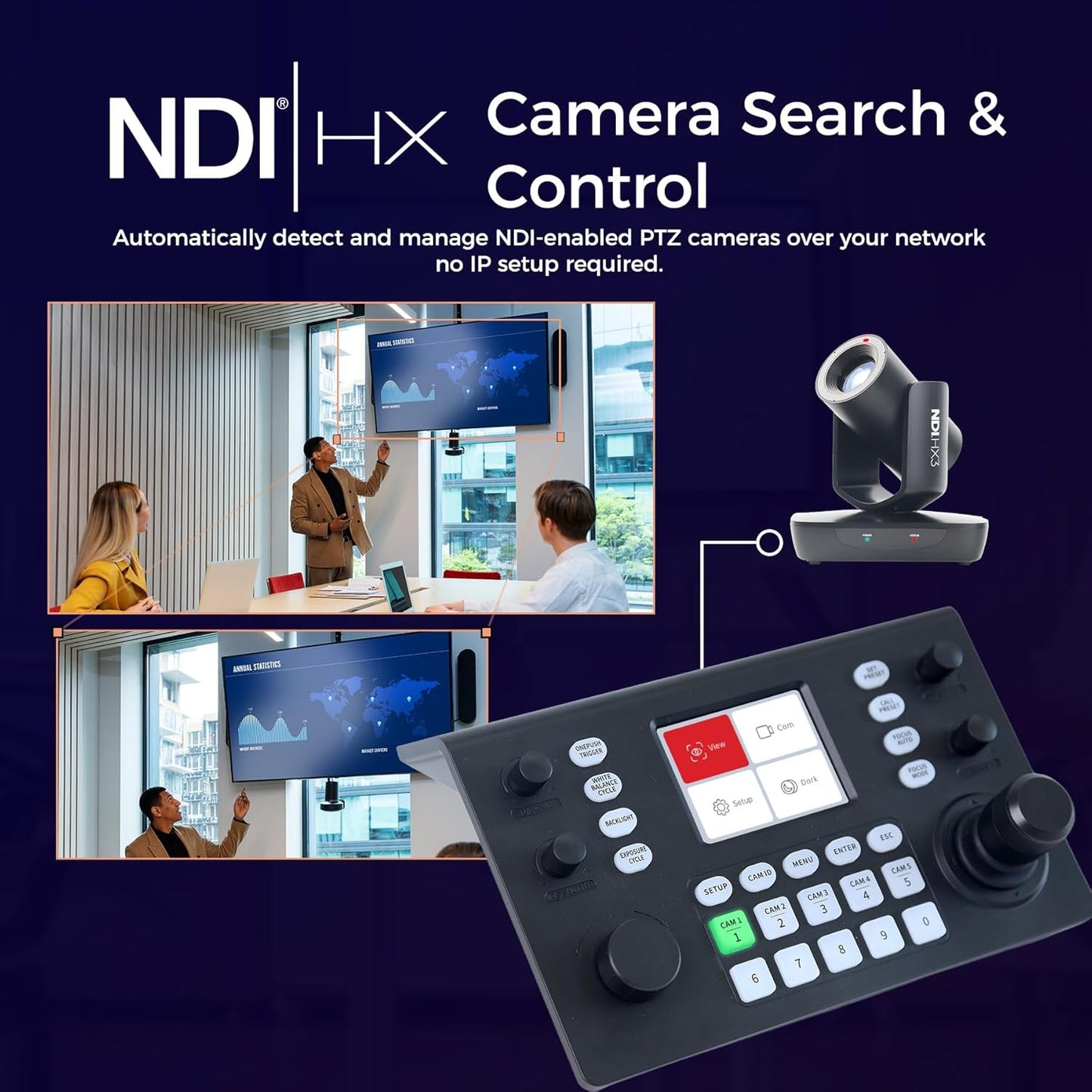 RGBlink Multi‑Protocol PTZ Controller w/ 3.49″ LCD, PoE, NDI 5.5 & Hall‑Sensor Joystick, 255‑Camera Support, VISCA/PELCO‑D/P, RS485/422/232–Ideal for Worship, Webinars & Live Streaming (RGBBKT)