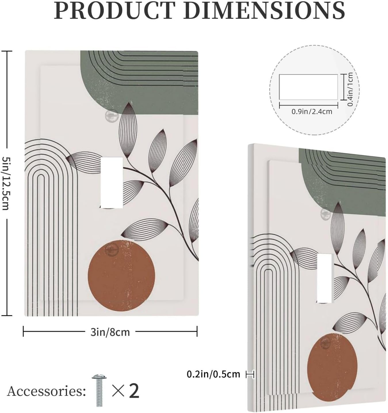 Decorative Light Switch Cover Sage Green Boho Nature Art Minimalist Geometric Plant 1 Gang Single Toggle Device Electrical Faceplate Switchplates Decorator Outlet Wall Plate for Bedroom