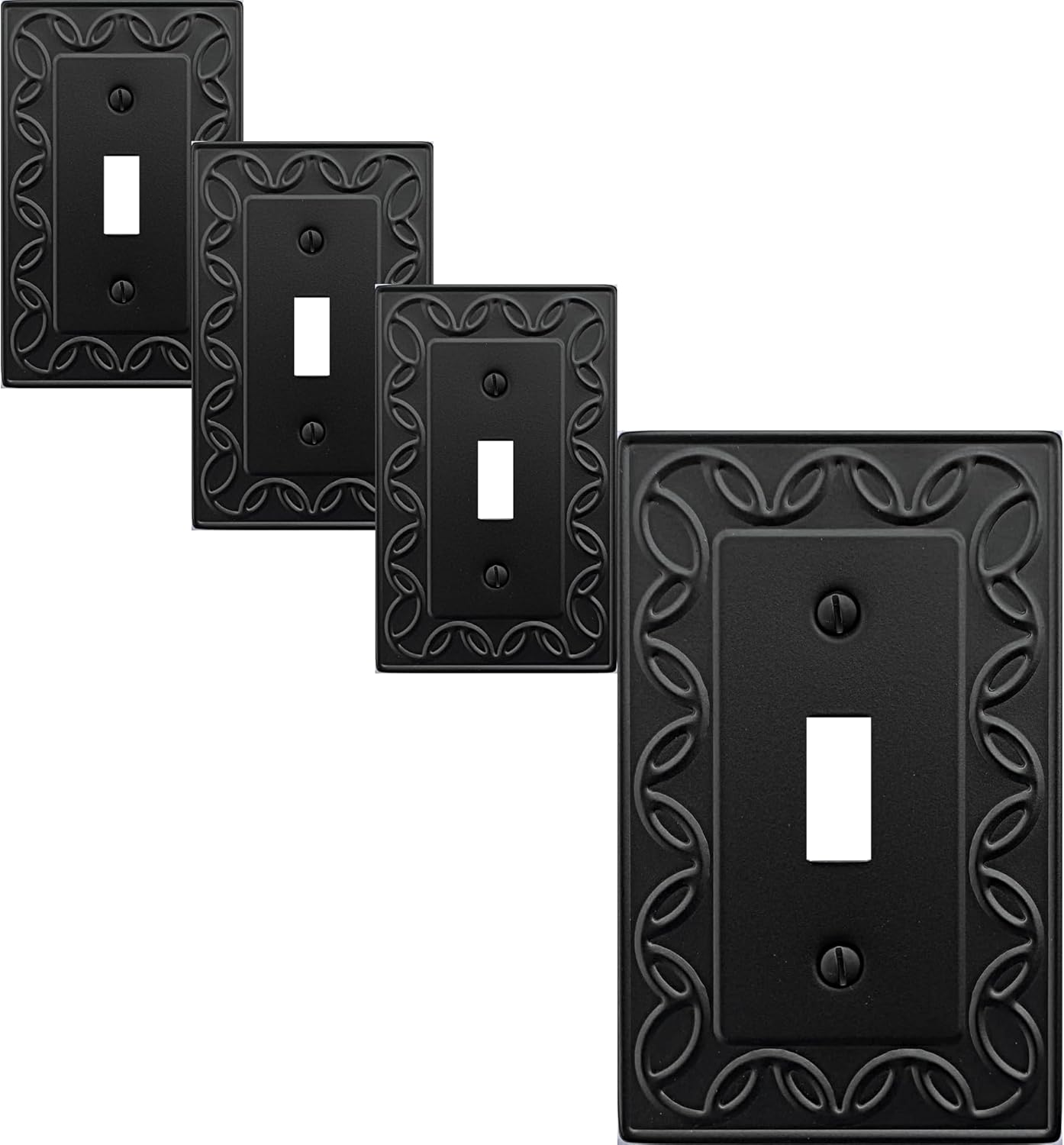 Single Duplex Outlet Cover Plate, 4-Pack Black NovaBloom Metal Wall Plate 1 Gang, Light Switch Cover, for Receptacle Light Switch, Switch Cover Decorative Wallplate, Durable