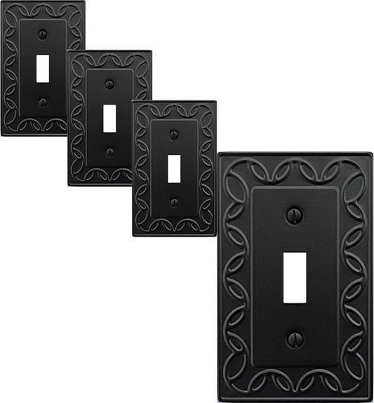 Single Duplex Outlet Cover Plate, 4-Pack Black NovaBloom Metal Wall Plate 1 Gang, Light Switch Cover, for Receptacle Light Switch, Switch Cover Decorative Wallplate, Durable