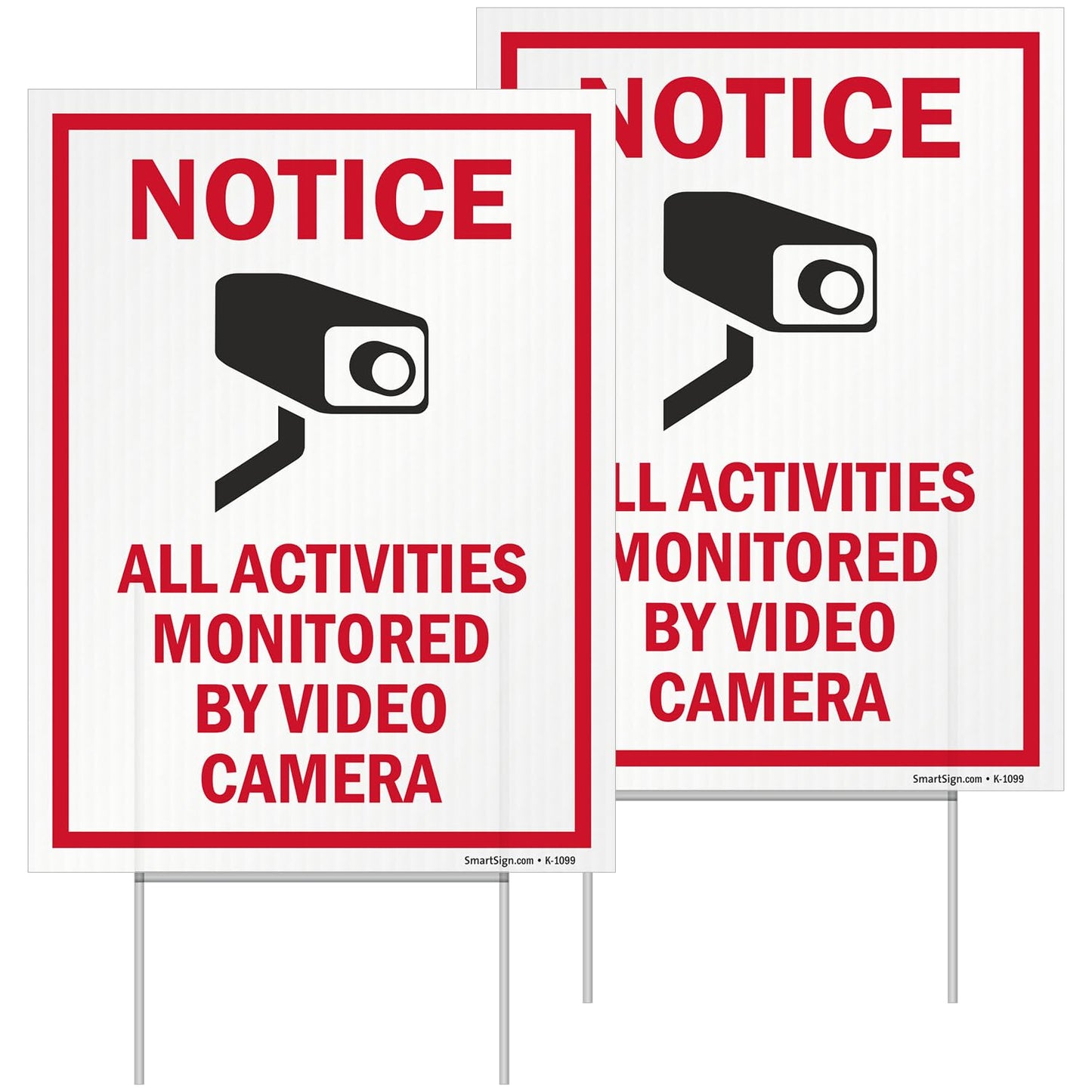 SmartSign (2-Pack) All Activities Monitored By Video Camera Yard Sign with 15" Metal H-Stake 9" x 12", Double Sided Sign with Camera Symbol, 160 mil Thick Corrugated Plastic Lawn Signs, USA-Made