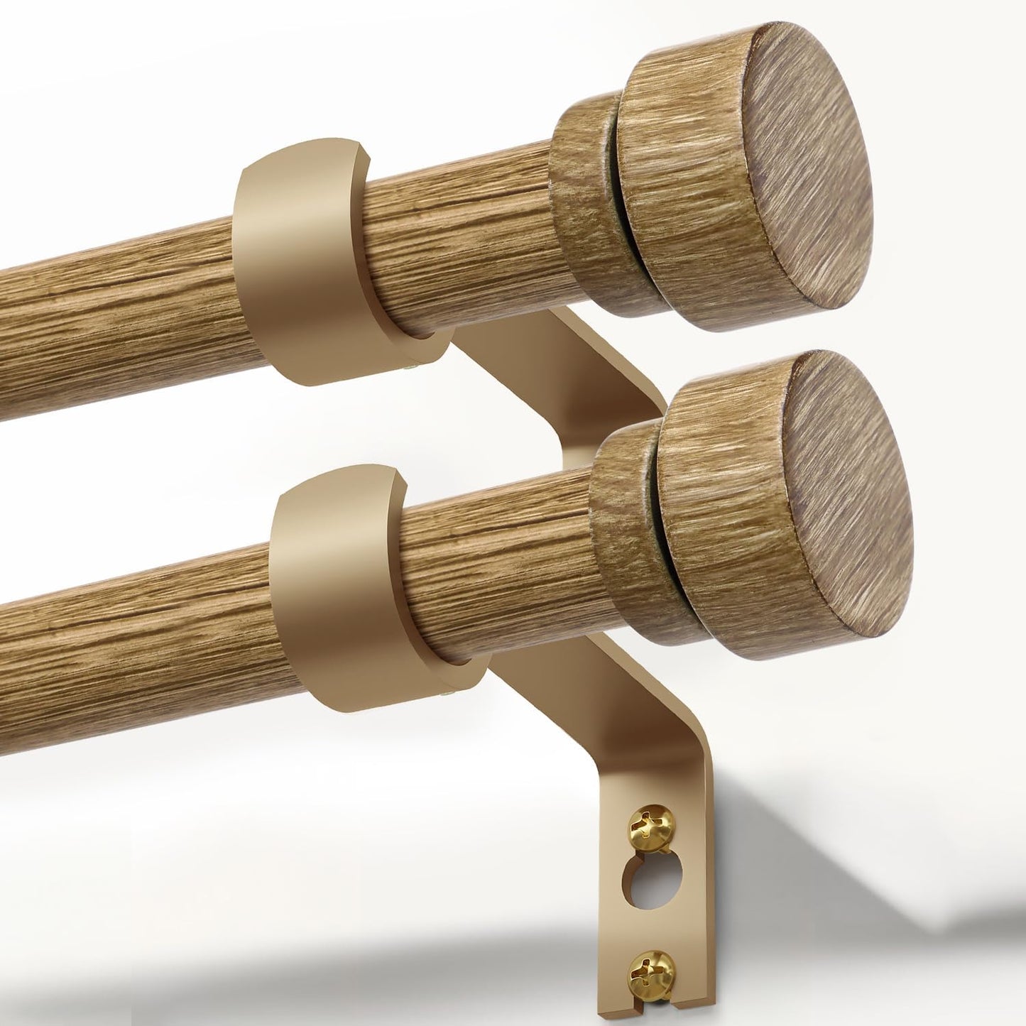 2 Pack Weathered Wood Grain Curtain Rods for Windows 66 to 120 Inches 1" Diameter Heavy Duty Window Curtain Rod Adjustable with Solid Finials for Living Room Bedroom Kitchen Farmhouse Outdoor