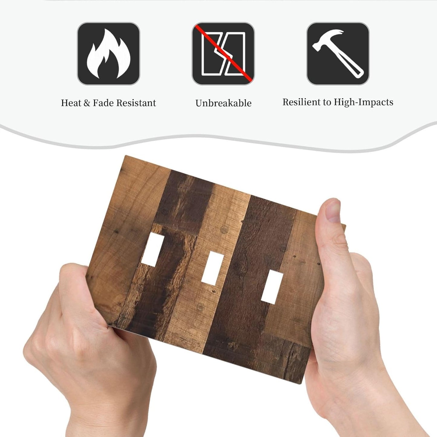 Rustic Brown Wood Vintage Wood Board Decorative Switch Plates 3 Gang Wall Plate Triple Toggle Light Switch Cover Faceplate Electrical Wall Panels For Farmhouse Cabin Decor