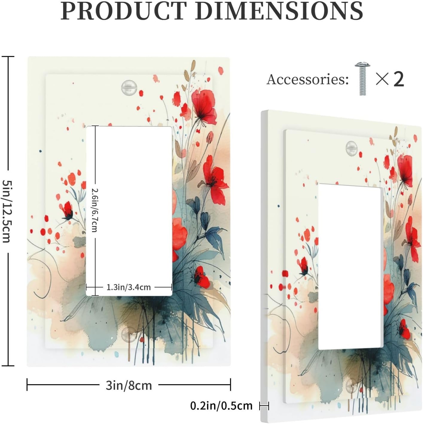Vintage Floral Red Watercolor Modern Decorative Outlet Covers 1 Gang Single Rocker Light Switch Cover Plate Wall Plates GFCI Faceplate for Bedroom Bathroom Decor