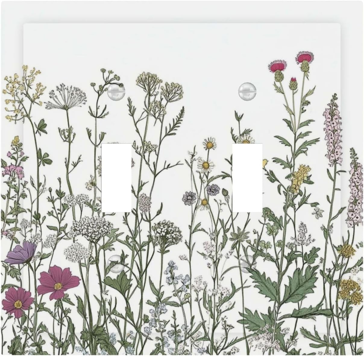 Vintage Herbs Wildflowers Plant Floral Decorative Switch Plates 2 Gang Double Toggle Outlet Light Switch Cover Wall Plate Electrical Faceplate For Bed Room Home Decor