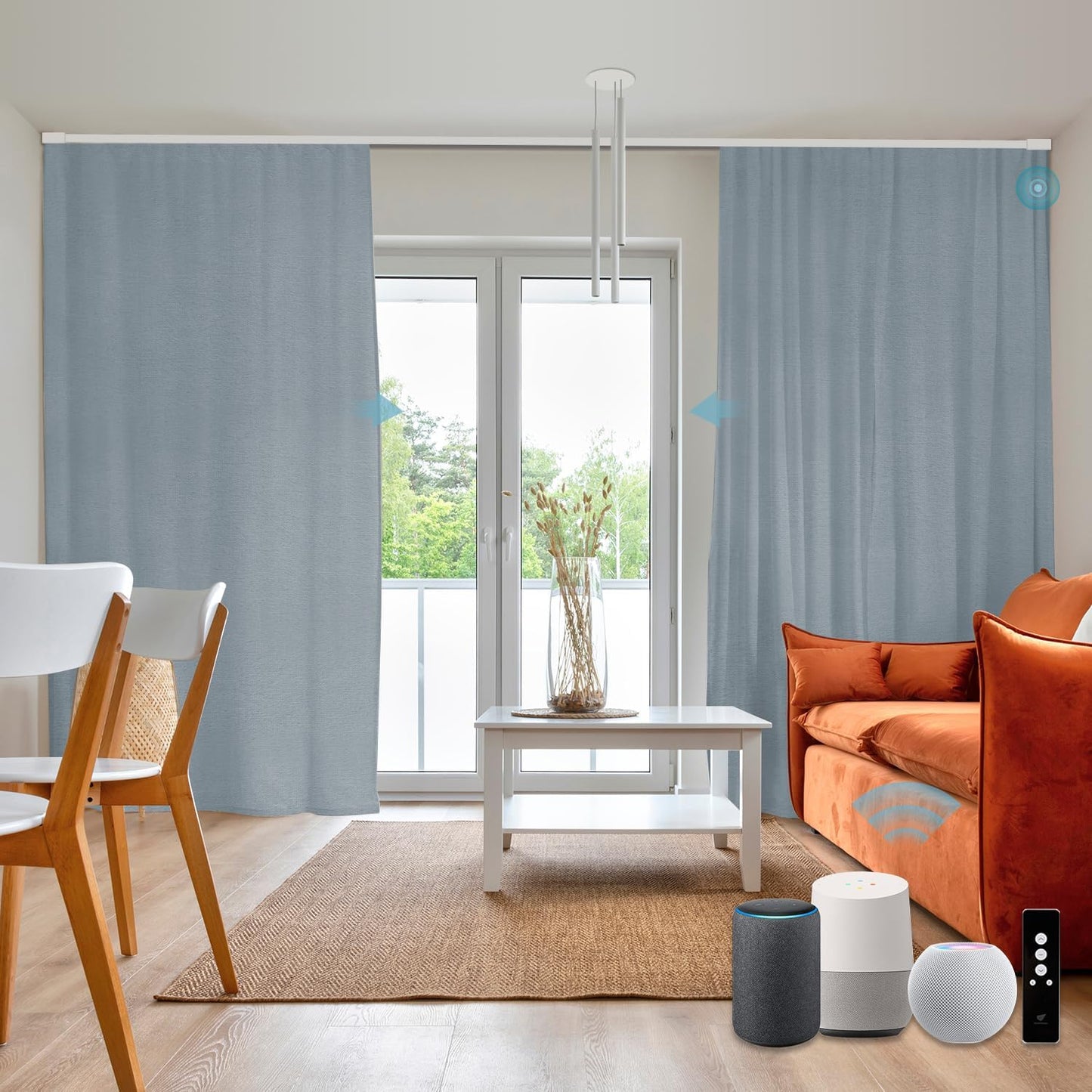 SmartWings Automatic Curtain Opener with Drapery, Motorized Vertical Blinds with Remote, Electric Closet Doors Sliding Panels Compatible with Alexa Google Homekit, 93% Blackout Greyish Blue