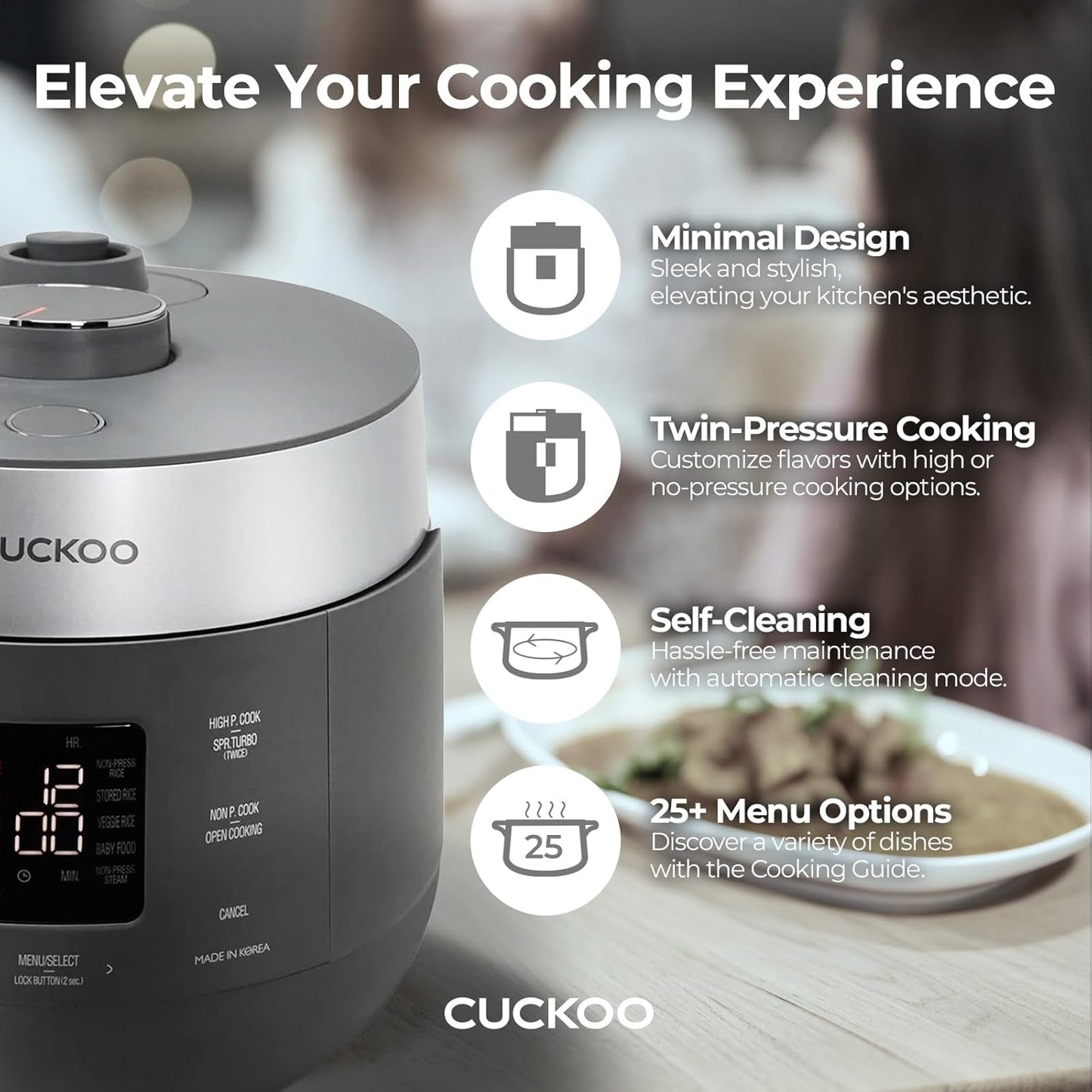 CUCKOO Twin Pressure Rice Cooker 6-Cup Uncooked / 12-Cup Cooked with Nonstick Inner Pot, Versatile Rice Maker & Warmer with 16 Menu Options, Open Cooking Mode, Voice Guide, Gray (CRP-ST0609FG)
