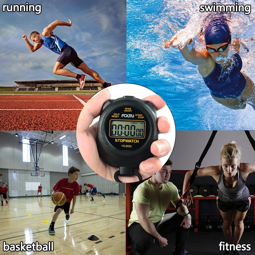FCXJTU Simple Stopwatch Timer, Single Lap Stopwatch Countdown Timer, No Hourly Beep, On/Off, AAA Battery(Included), Large Display, Easy to Use, Ideal for Kids Coaches Yellow