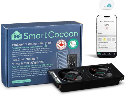 4X10 Register Booster Fan with Temperature & Humidity Sensor - Smart Dual Air Conditioner & Heater Floor Fan for Smart Home - Integrates with Ecobee & Nest Thermostats