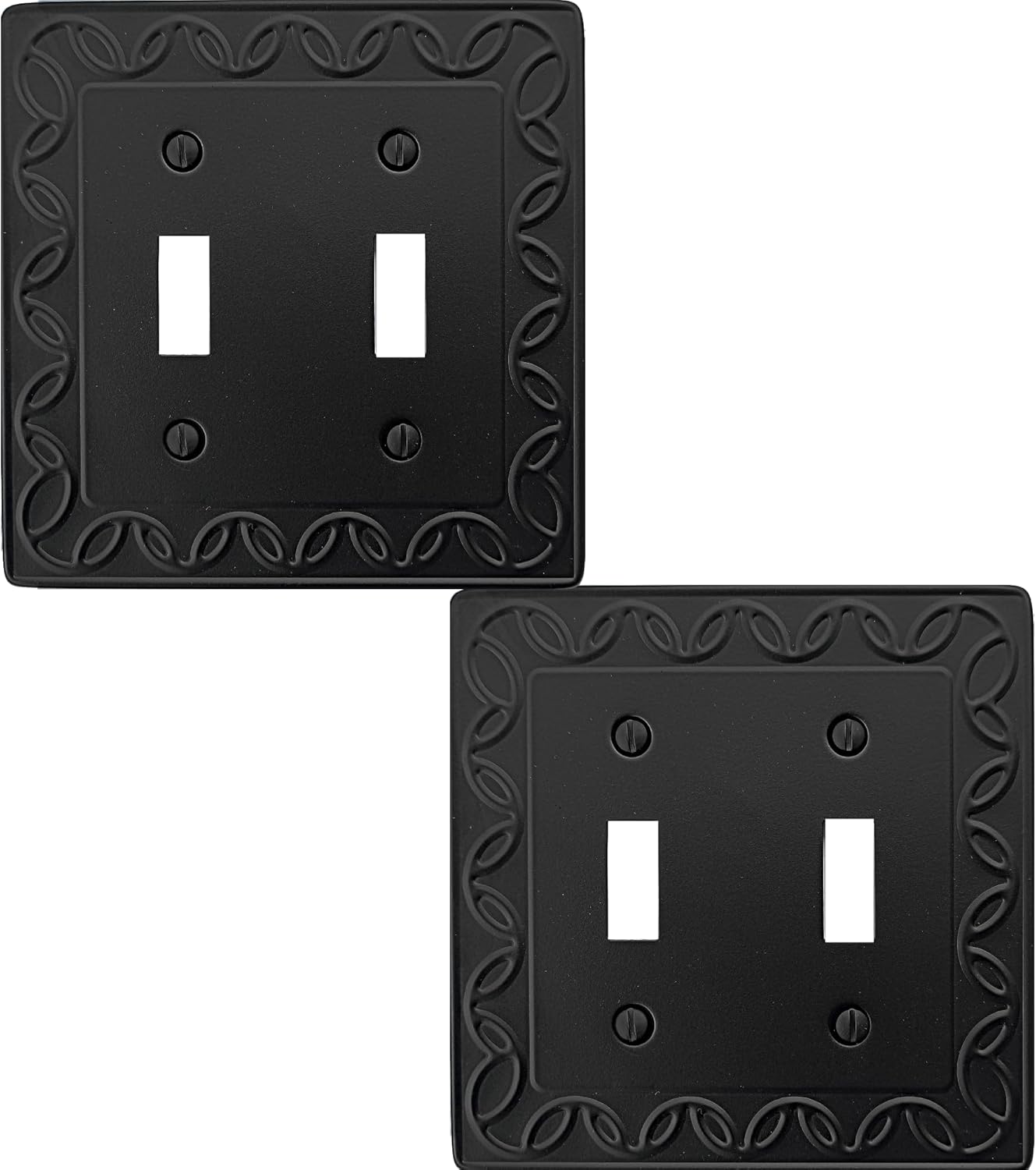 Double Toggle Light Switch Cover NovaBloom Metal Wall Plate, 2-Pack Black 2 Gang, Light Switch Cover Decorative Wallplate, Durable