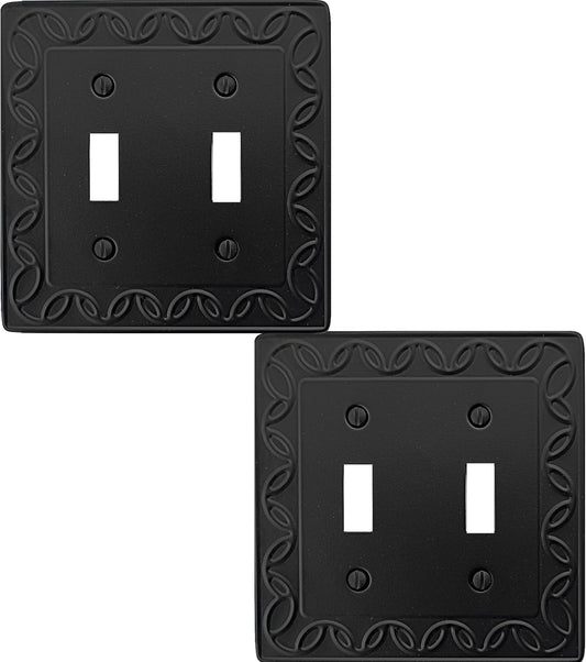 Double Toggle Light Switch Cover NovaBloom Metal Wall Plate, 2-Pack Black 2 Gang, Light Switch Cover Decorative Wallplate, Durable