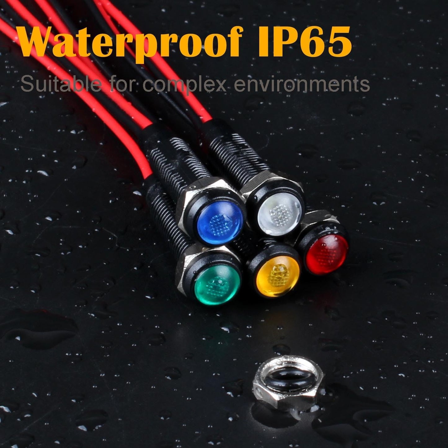 5pcs 6mm LED Indicator Light Plastic Black Signal Dot Lamp 110-220VAC 1/4" Mounting Hole Size with 15cm/5.9in. Wire (Yellow LED)