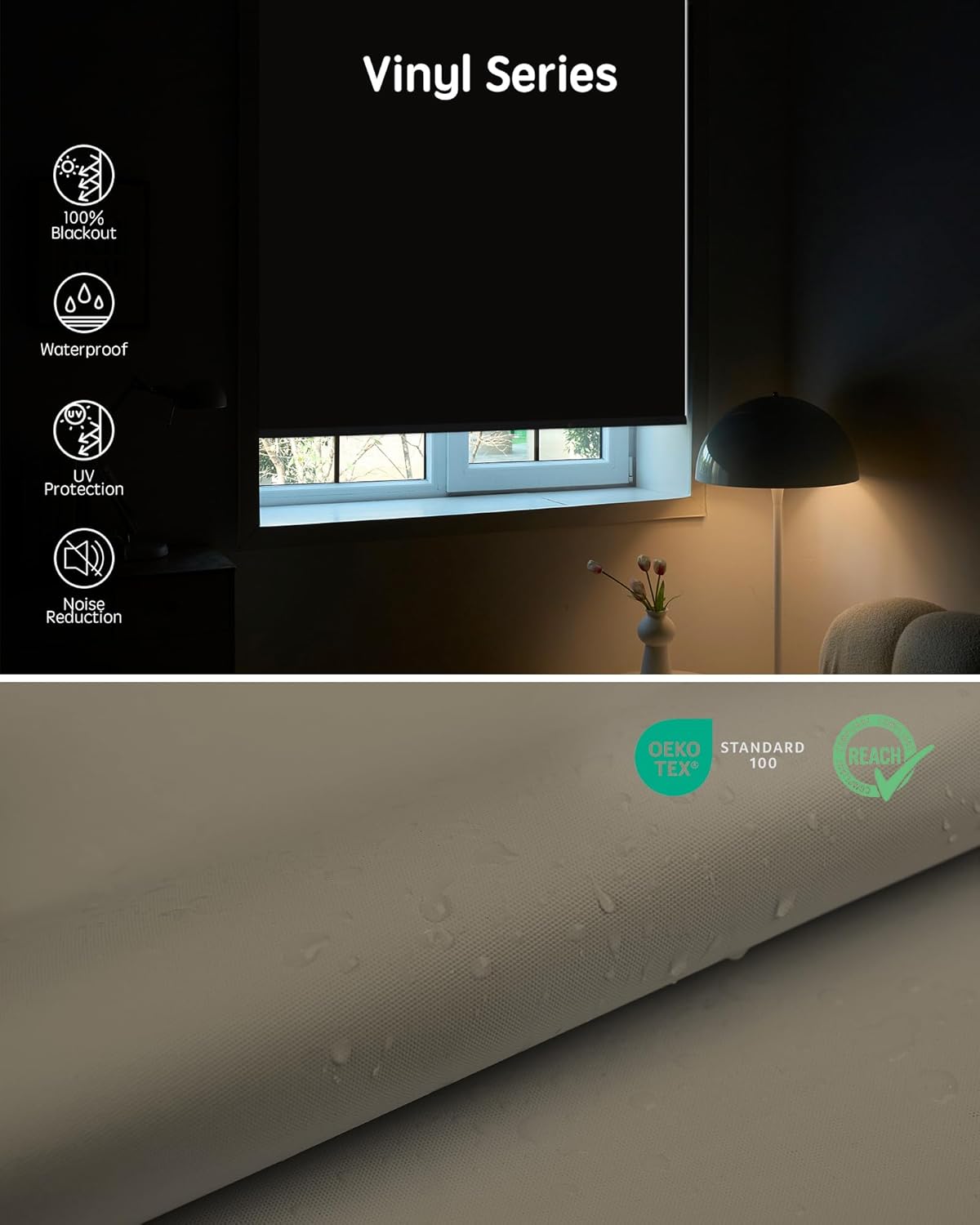 Yoolax Motorized Blinds with Remote, Waterproof Smart Blinds for Windows Blackout Automatic Shades Work with Alexa Remote Control Roller Window Shades with Valance, Custom Size (Vinyl-Light Coffee)