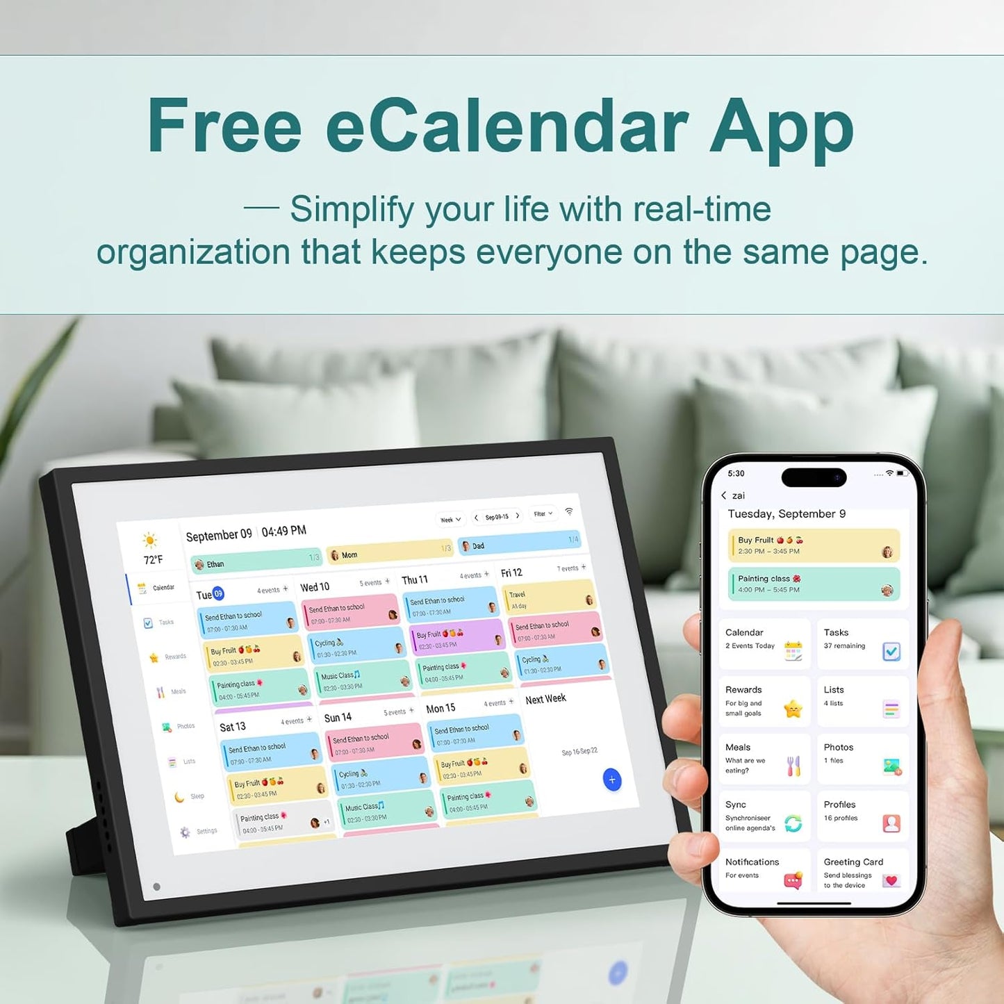 Canupdog Digital Calendar, 10.1inch Smart WiFi Digital Calendar&Chore Chart, Touch Screen HD Display for Family Schedules, Share Moments Instantly from Anywhere, Christmas Gifts for Women Mom, Black
