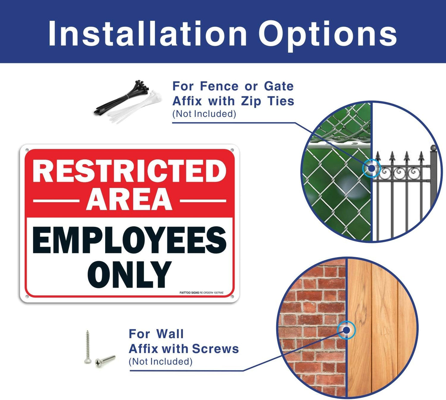 Faittoo Restricted Area Employees Only Sign, 10 x 7 Inches .40 Rust Free Aluminum, UV Protected, Weather Resistant, Waterproof, Durable Ink, Easy To Mount