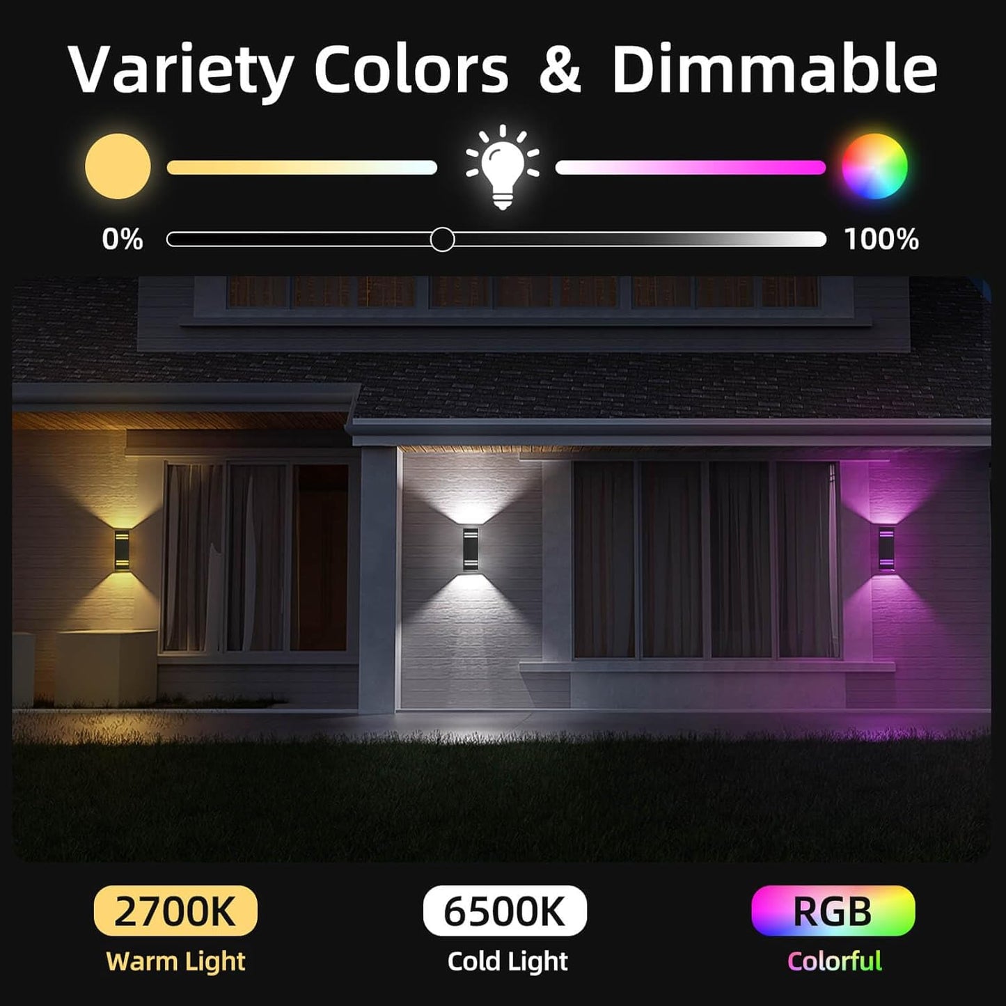 SHIMR Modern RGB Wall Lights Exterior Lights for House, Color Changing Outdoor Sconce Lights with Remote Control, Black Outdoor Light Fixture for House Porch Garage Compatible with Alexa [ETL Listed]