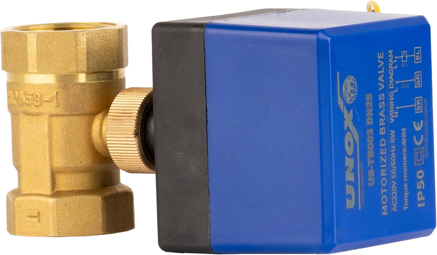 Unox 1" Motorized Ball Valve, Brass Body 220V AC Electrical Ball Valve, Premium Brass Motorized Ball Valve, Electrical Control, Durable & Reliable