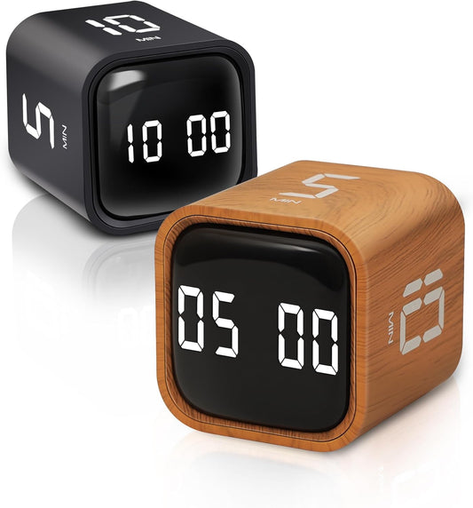 VEWINGL Cube Productivity Timer, 5/10/30/60 Min Presets + Custom Countdown, Silent/Vibrate/Sound Alarm, Pause & Resume, Desk Timer for Work, Study, Tasks, Kitchen