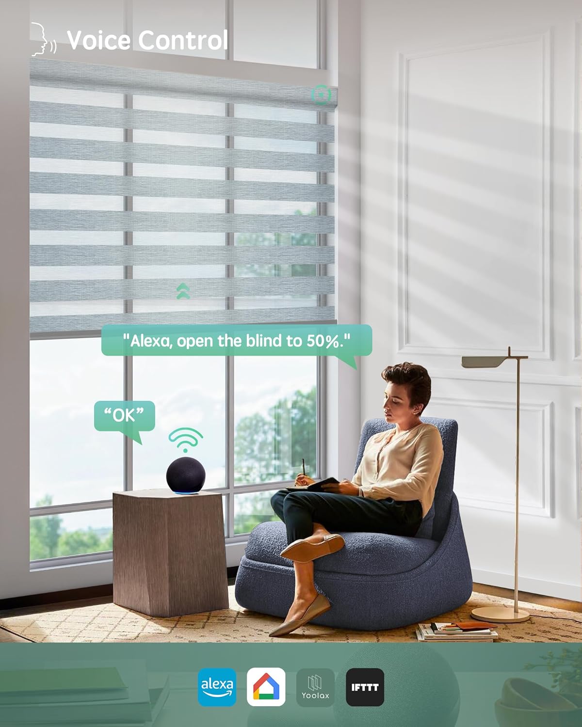 Yoolax Motorized Zebra Blinds Works with Alexa, Motorized Blinds with Remote Custom Size, Privacy Electric Zebra Shades for Windows (80% Shading Luxury Grey)