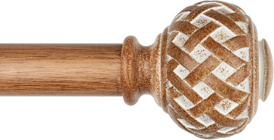 TONIAL Wood Curtain Rod 32 to 86 Inches, 7/8 Adjustable Curtain Rods for Windows 20 to 84 Inches, Splicing Drapery Rods Decorative with Netted Texture Finials