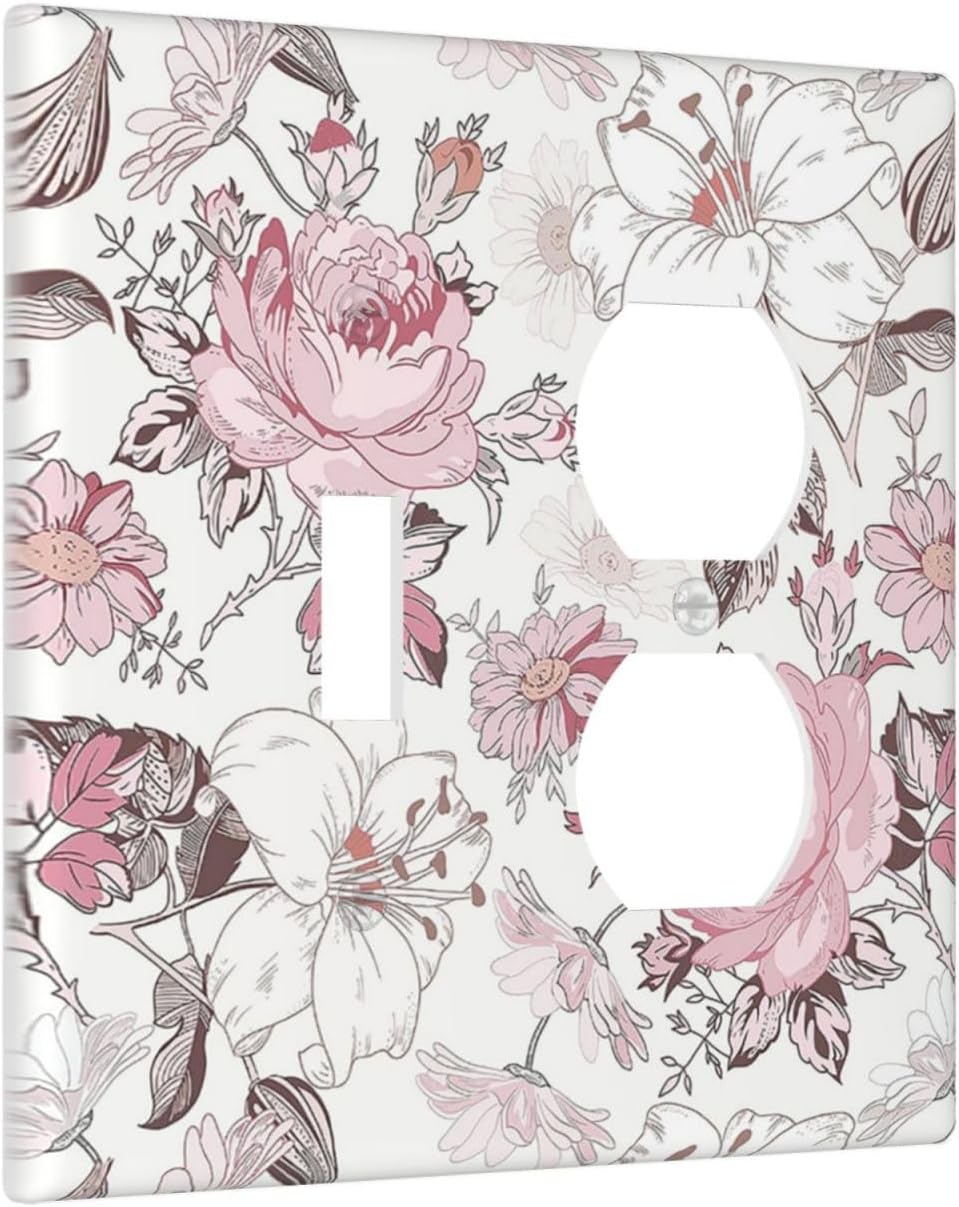 Wallplates Modern Watercolor Flower Pink White Wildflower 1 Toggle 1 Duplex Switch Plate Electrical GFCI Faceplate Decorative Light Switch Covers for Bedroom Home Decor