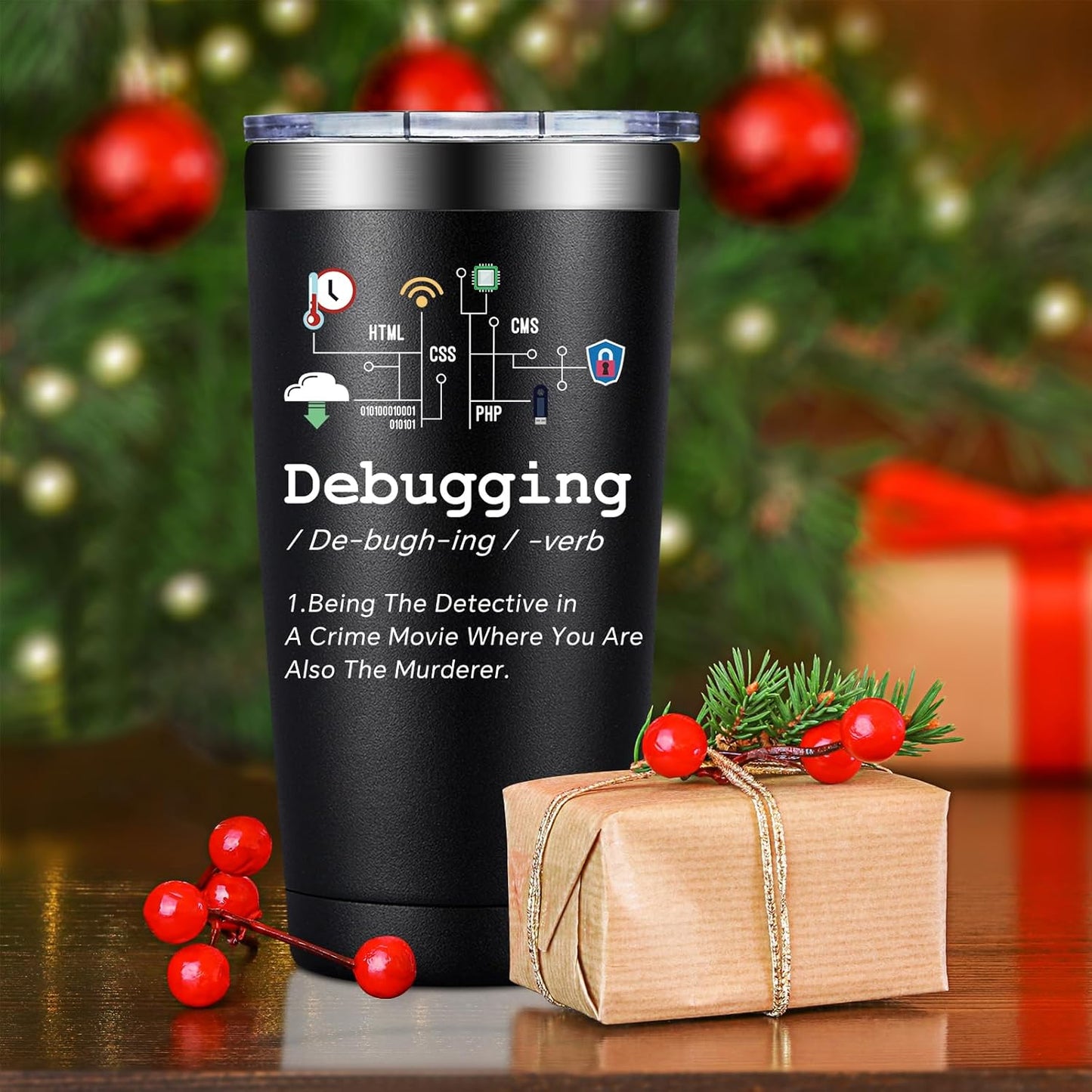 SpenMeta Christmas Computer Science Gifts - Computer Programmers Gifts for Coders, IT Tech, Geeks - 20oz Debugging Definition Tumbler Cup