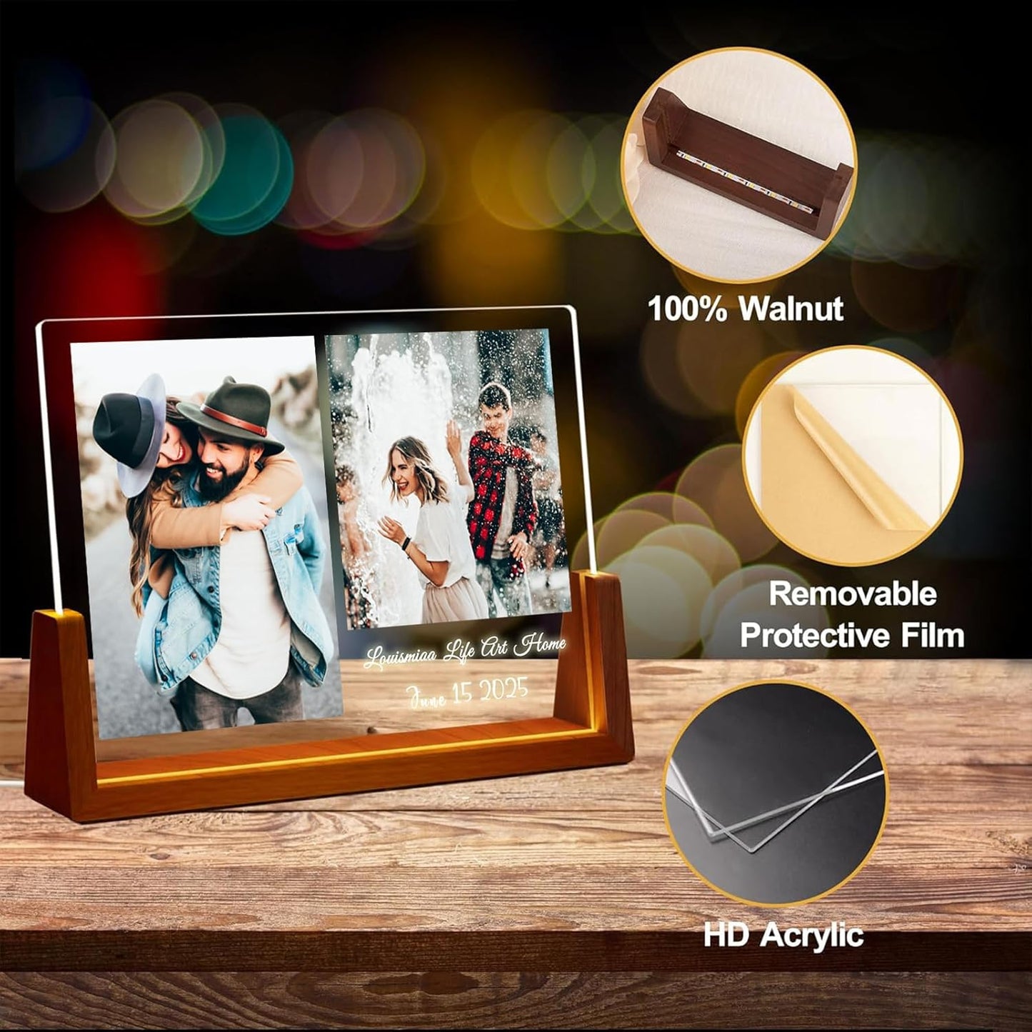 LOUISMIAA Customized Picture Frames with Night Light,Decorative Plaque Anniversary Birthday Mother’s Day Father’s Day Valentine’s Personalized Gifts for Boyfriend Girlfriend Couple Wife Women Same Day Shipping
