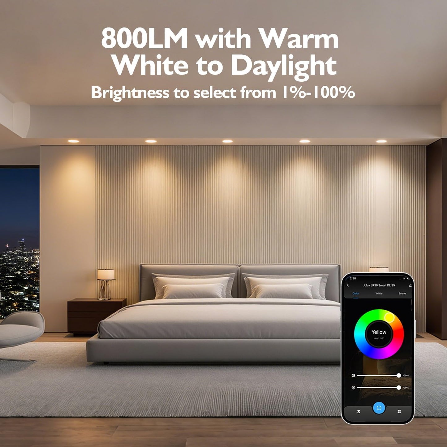 Jolux Smart LED Recessed Lighting 6 Inch RGBCW Color Changing, 12W 800LM LED Downlight, Alexa Google Assistant Compatible, 4Pack
