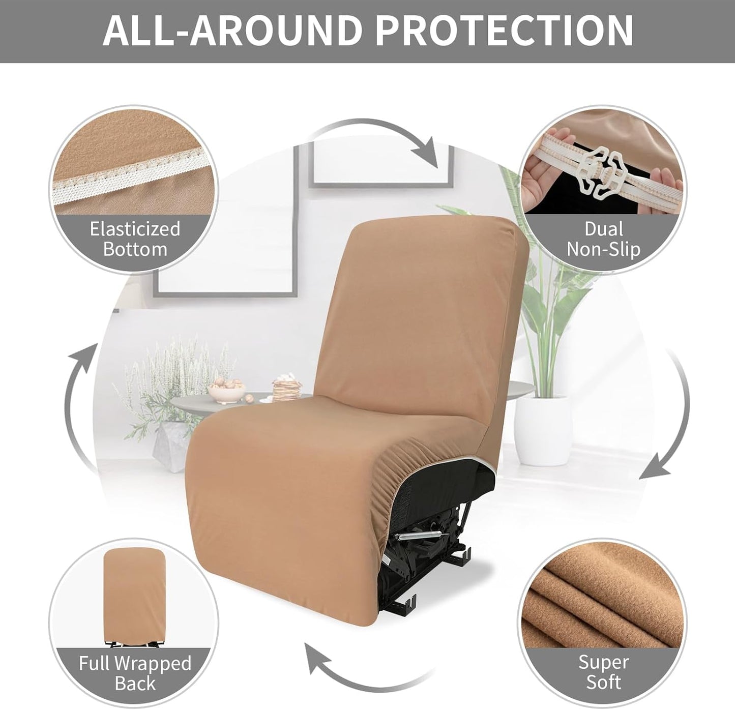 Easy-Going 100% Waterproof Recliner Cover Additional Seat Cover for Reclining Couch, Stretch Sofa Covers Washable Furniture Protector for Kids & Pets, 1 Seat, Camel