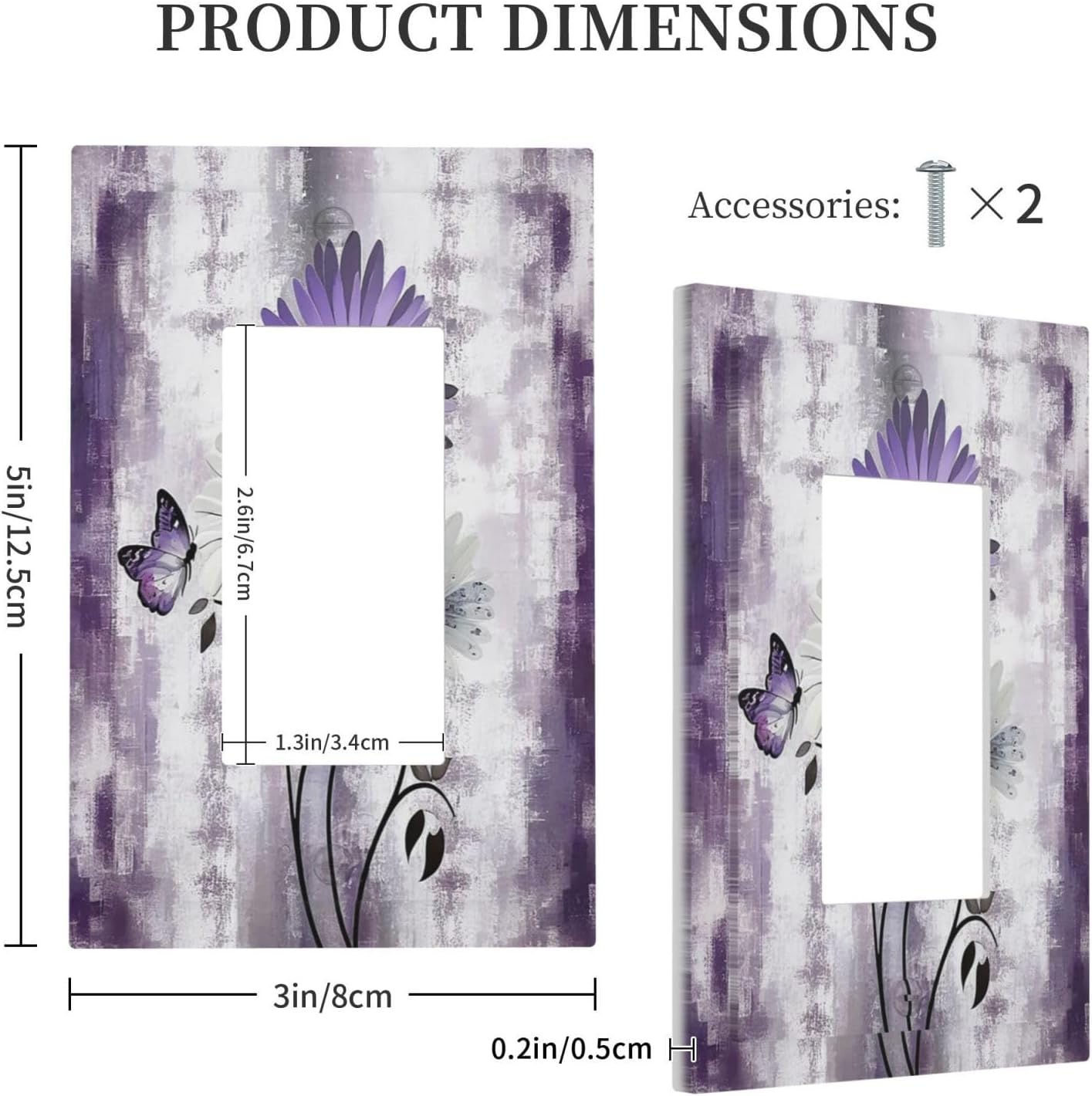 Outlet Covers Purple Daisy White Floral Butterfly Flowers 1 Gang Wall Plates Single Rocker Light Switch Covers Decorative Switch Plates Electrical GFCI Panel Covers for Home Office Decor 5 X 3 IN