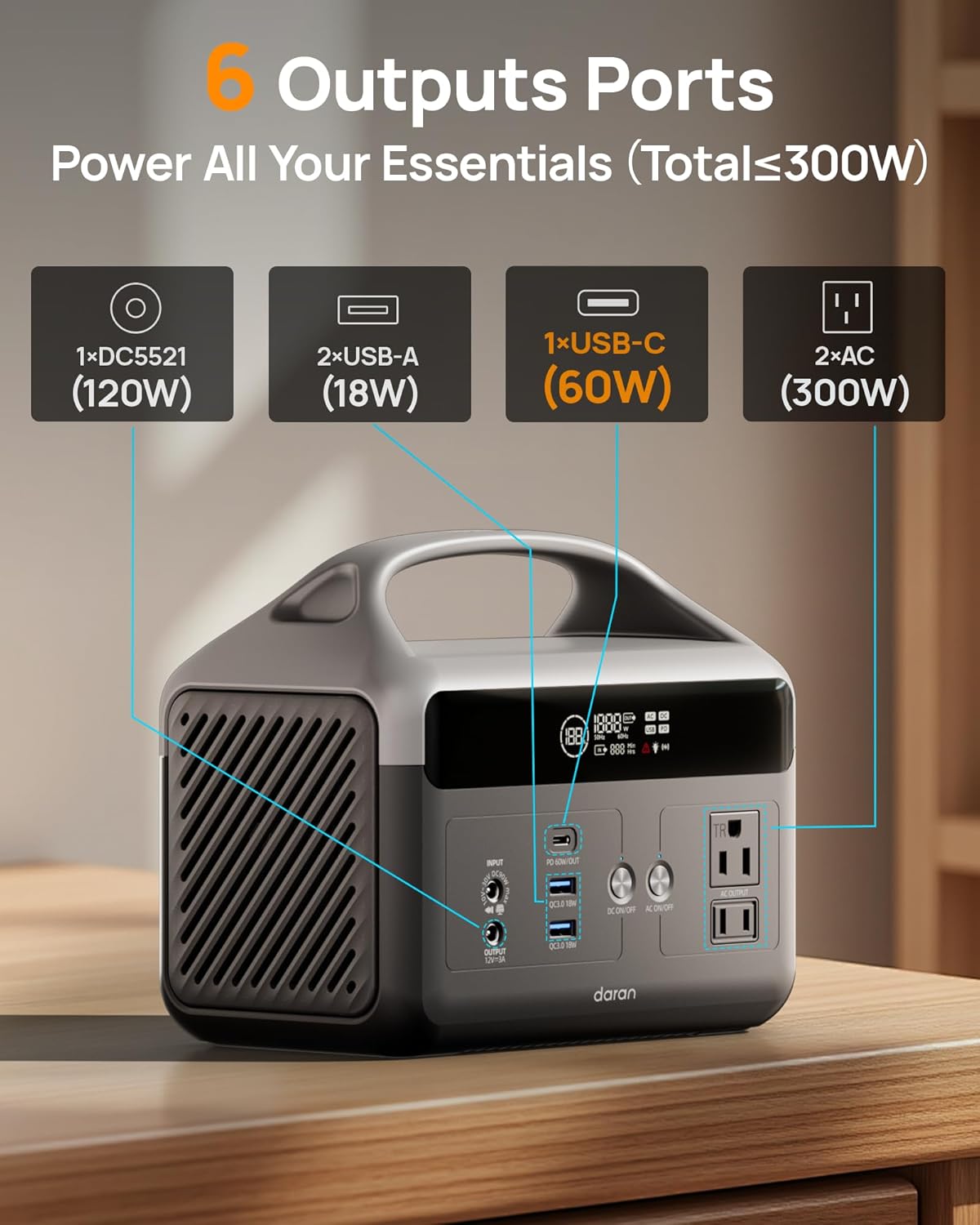 DaranEner Portable Power Station with Foldable Solar Panels 40w, 300w Lifepo4 Battery 60W USB-C Pd, 192Wh Fast Recharge Home Backup Power Bank, Lightweight Solar Generator for Camping, Outdoor Travel