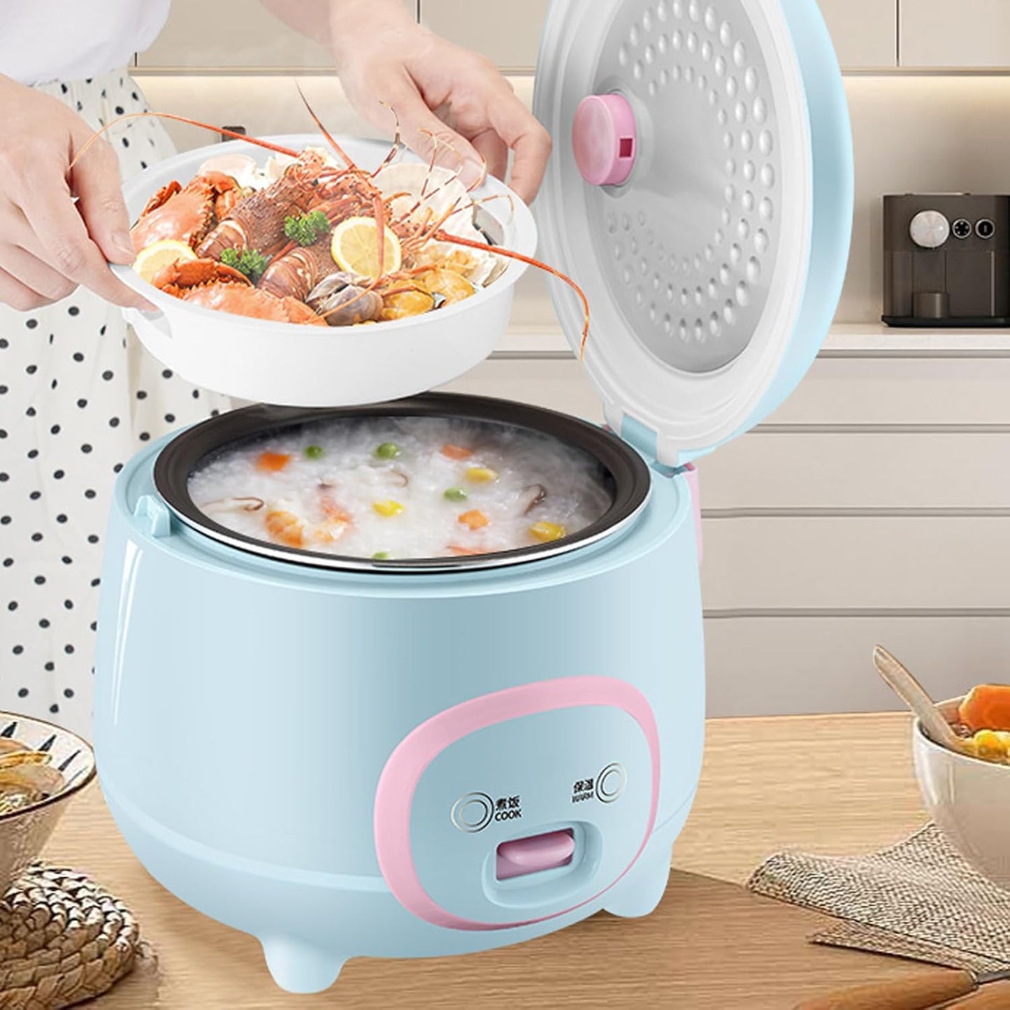 Rice Cooker, Mini Cooker 2.5 Cups Uncooked, 1.6L Portable Non-Stick Small Travel Smart Control Multi-Function with 24 Hour Timer Delay and Keep Warm Function