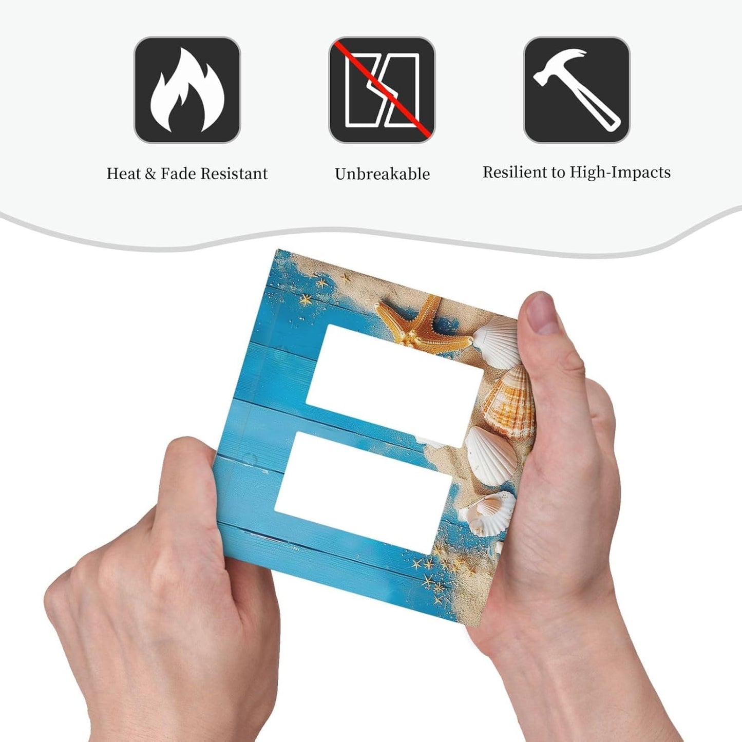 Decorative Outlet Covers Blue Wood Grain Beach Shell Starfish 2 Gang Double GFCI Rocker Electrical Wall Panels Light Switch Cover Plate for Bathroom Farmhouse Decor