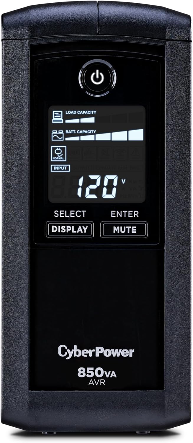 CyberPower CP850AVRLCD Intelligent LCD UPS Battery Backup and Surge Protector, 850VA/510W, 9 Outlets, AVR, Mini-Tower, UL Certified