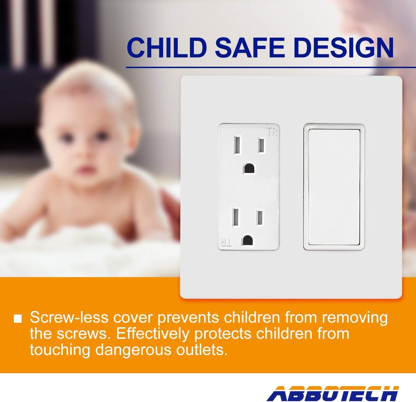 2-Gang Screwless Decorator Wall Plates, Child Safe Standard Size Outlet Cover, Unbreakable Polycarbonate Thermoplastic, Glossy White,20 Pack,UL Listed
