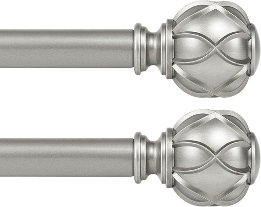 KAMANINA 1 Inch Curtain Rod Telescoping Single Drapery Rod 28 to 48 Inches (2.3-4 Feet), 2 Pack Antique Silver Curtain Rods for Windows 16 to 44 Inches, Netted Texture Finials